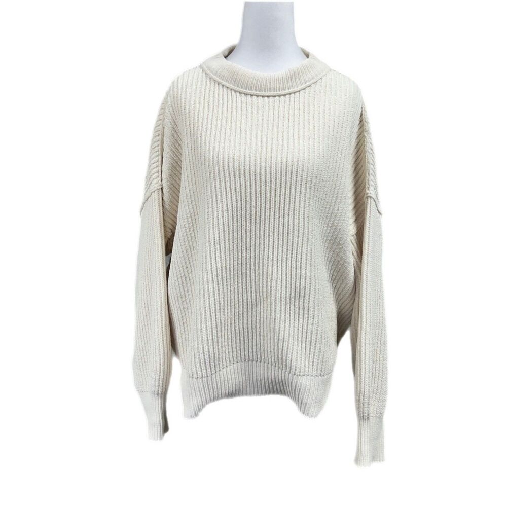 Aerie Ribbed Crew Neck Pullover Oversized Sweater Sz S Cream
